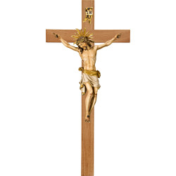Cristo Pisa en cruz de roble simple ancha